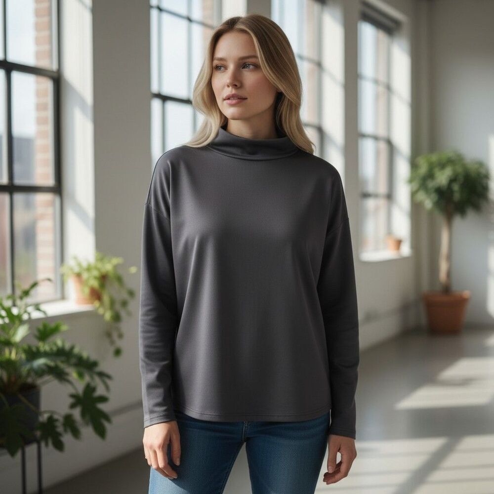 ADAY Like A Boss Mock Neck Top Pullover Womens Small Black Tech Stretch